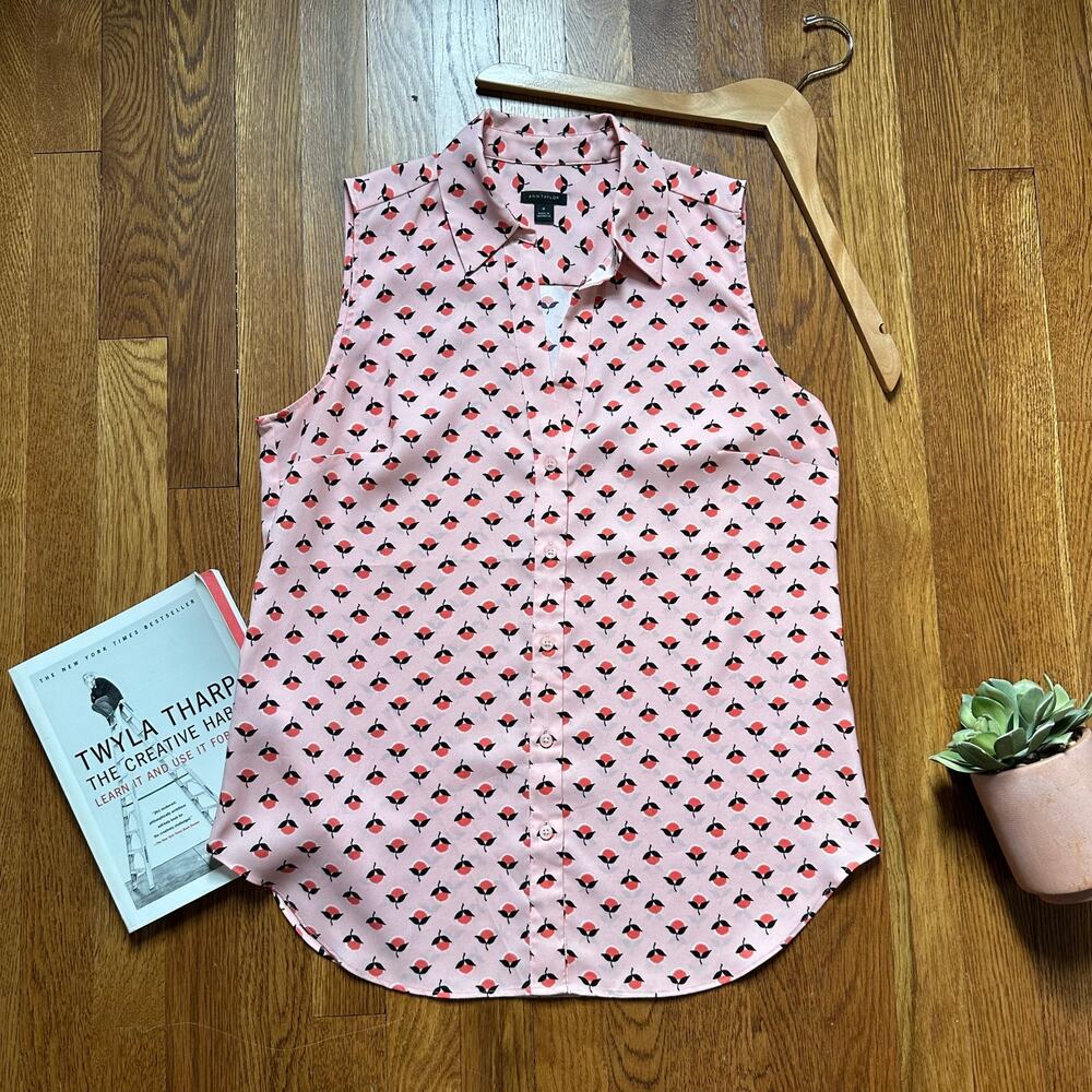 Ann Taylor Pink Sleeveless Button Front Collared Blouse